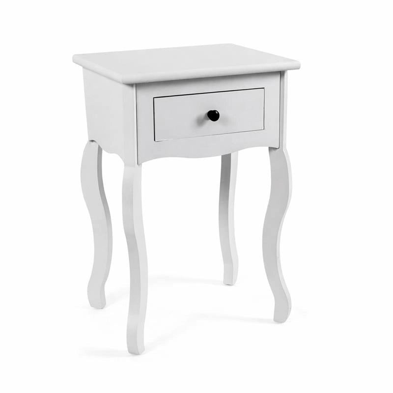 MA MAISON COMODINO BIANCO IN LEGNO, TAVOLINO DA NOTTE SHABBY CHIC CON CASSETTO ESTRAIBILE PER CAMERA DA LETTO E SALOTTO