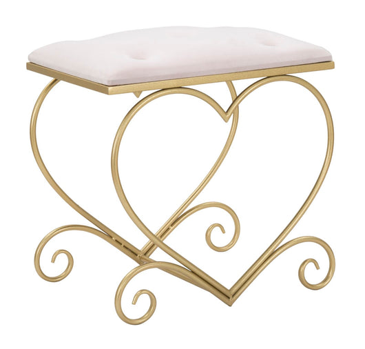 Sgabello Heart Rosa 50x37,5x51,5 cm in Ferro e MDF e Spugna e Poliestere Oro e Crema