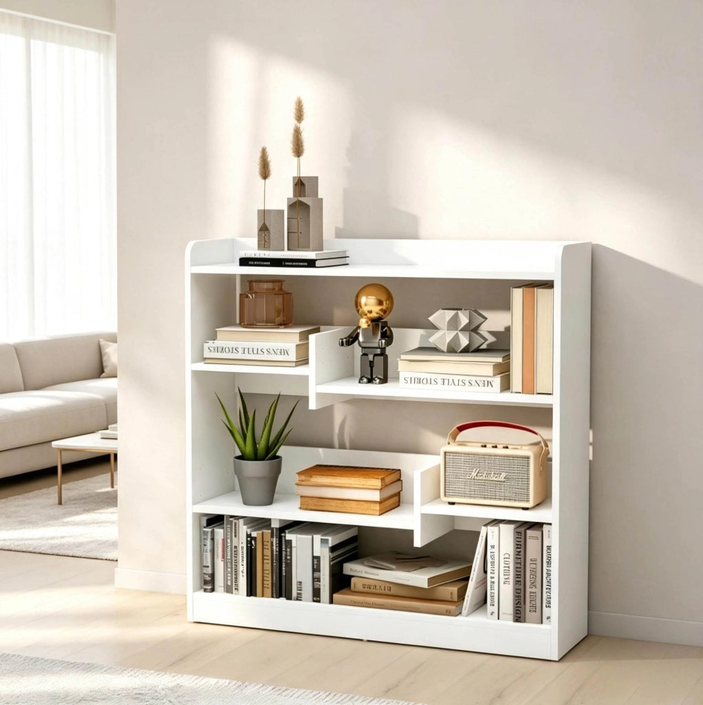 Libreria bianca a 4 livelli 90 x 24 x 91 cm