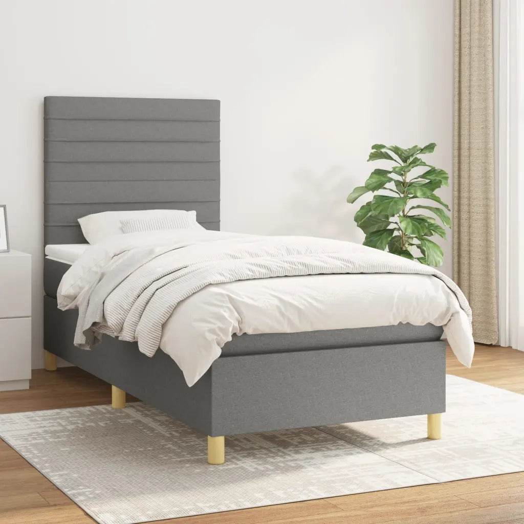 Giroletto a Molle con Materasso-Struttura Letto Grigio Scuro 100x200 cm Tessuto 629000