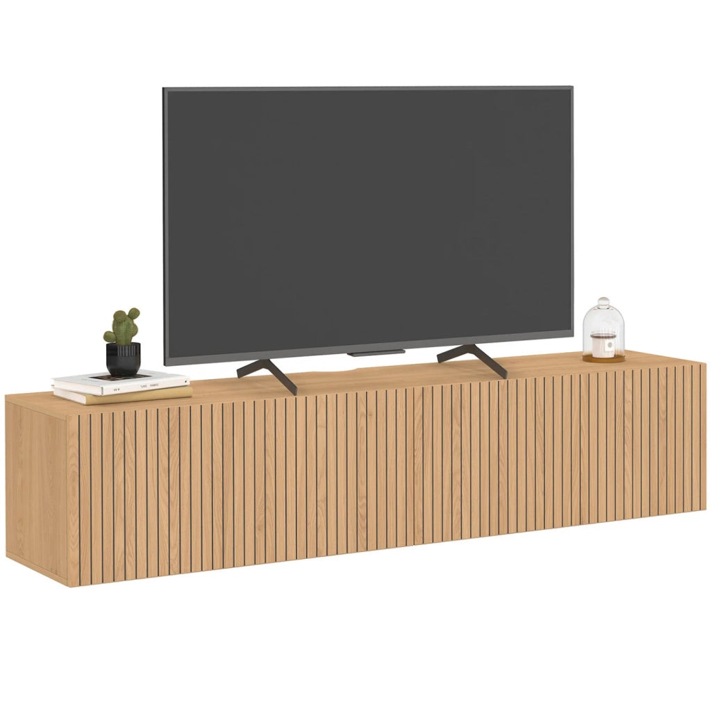 IDMarket - Mobile TV sospeso JULIETTE 140 cm con 2 ante a doghe in legno color rovere