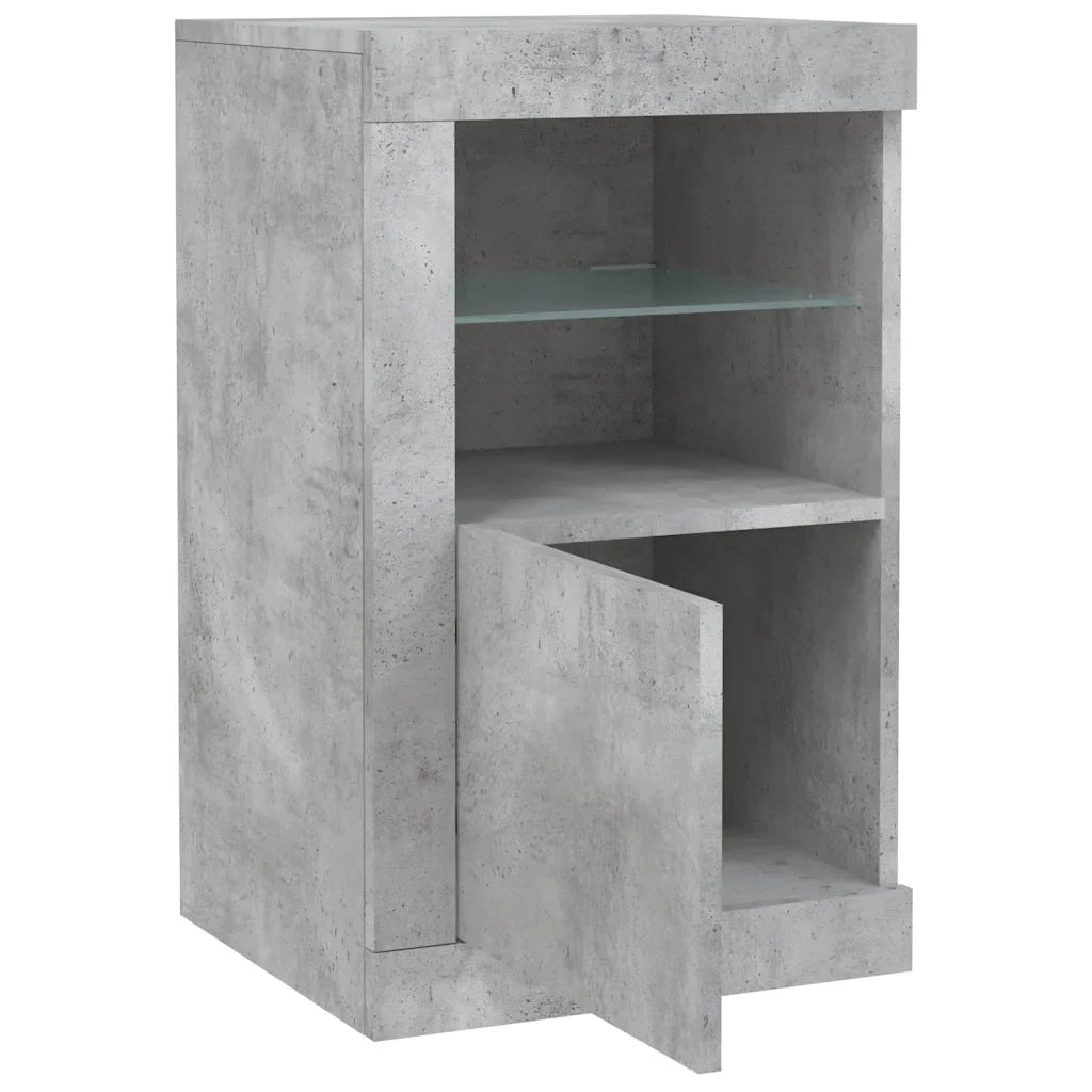 Mobiletto laterale con illuminazione a LED di tendenza ampio spazio contenitivo 41 x 37 x 67 cm legno grigio cemento 02_0049369