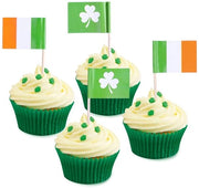 Decorazioni per Cupcake 80 pezzi - Puntine Shamrock / Bandiera Irlandese - Decorazione per Festa - Decorazione per Tavola - Copertina Doppia - Decorazione per Festa con Stampa a Doppio Lato