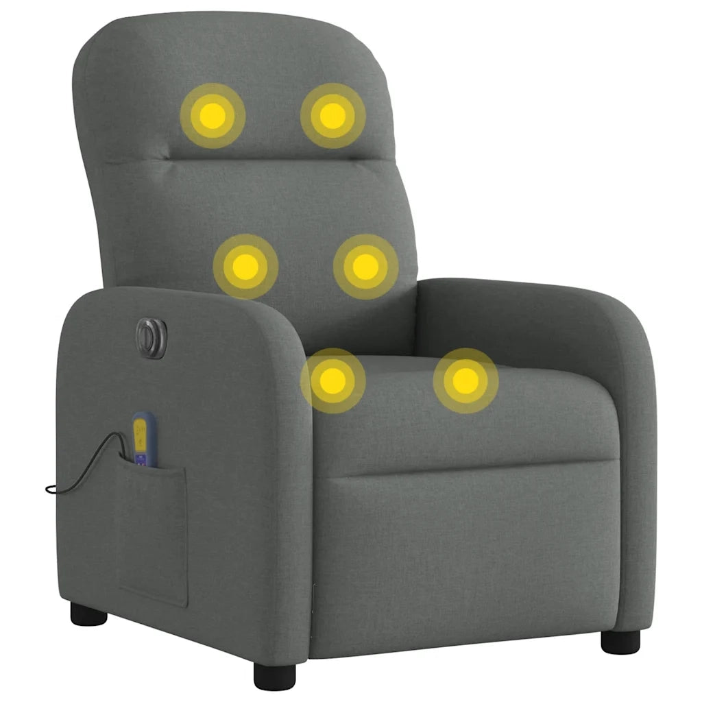 Divano Sedia-Poltrona Reclinabile Massaggio Elettrica Grigio Scuro Tessuto 485753