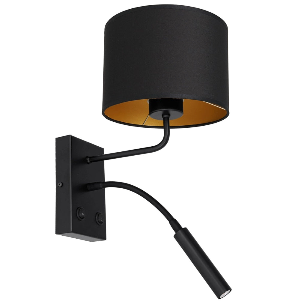 Applique Arden nero/oro con luce lettura, 2 interruttori