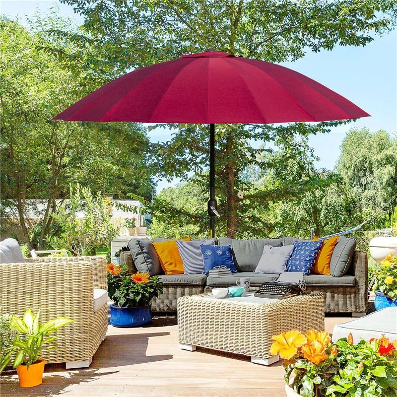 OMBRELLONE ROTONDO PIEGHEVOLE A 18 STECCHE CON MANOVELLA IN METALLO E POLIESTERE Ø 250X240 CM ROSSO VINO