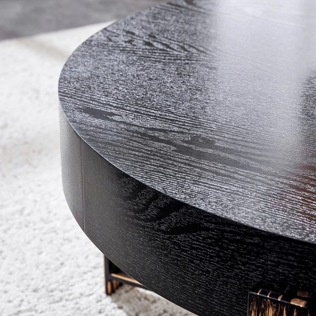 Tavolino da caffè rotondo ?68 cm in MDF e metallo; nero e bronzo anticato