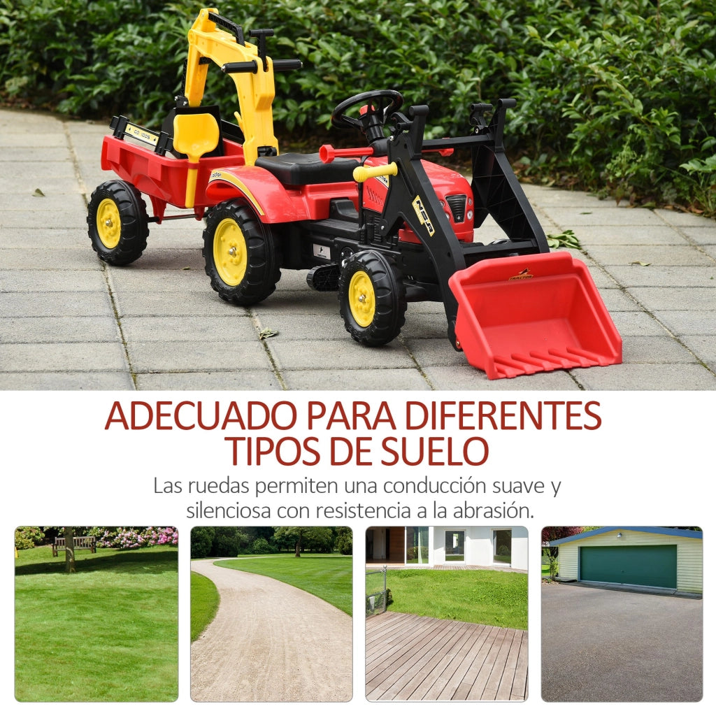 Trattore a Pedali con Rimorchio Escavatore ¨C Xylo ¨C Rosso 179x42x59 cm