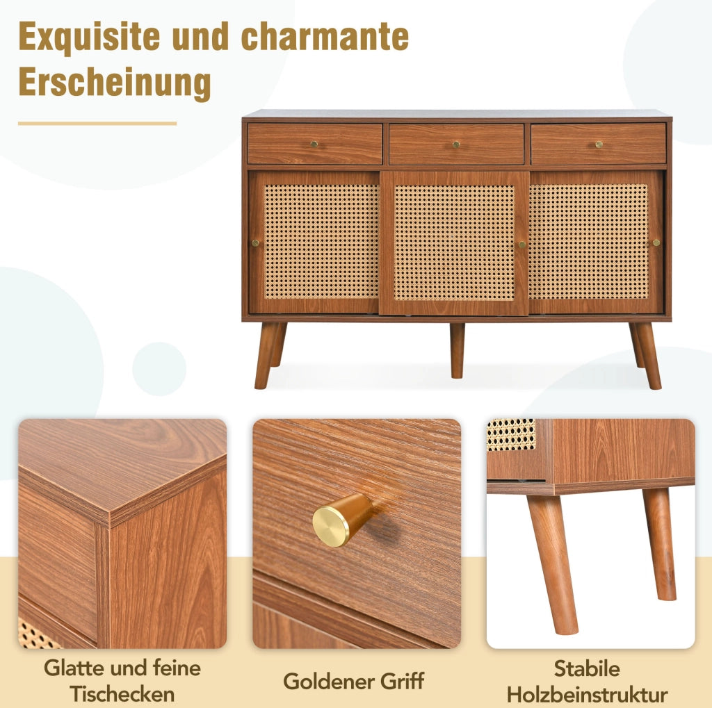 Credenza sideboard 120x40x78 cm con 3 cassetti e 3 ante; MDF; walnut