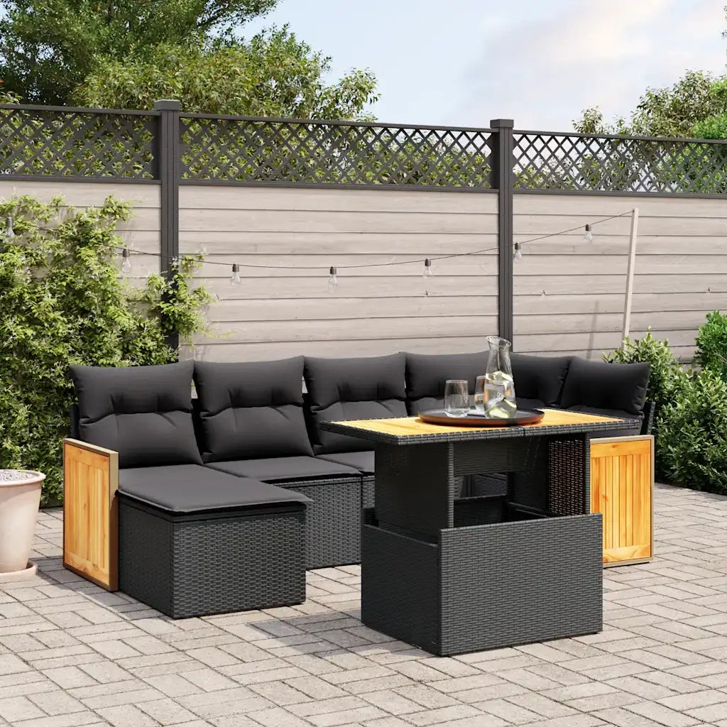 Set Divani da Giardino con Cuscini 7pz Nero Polyrattan 3274058