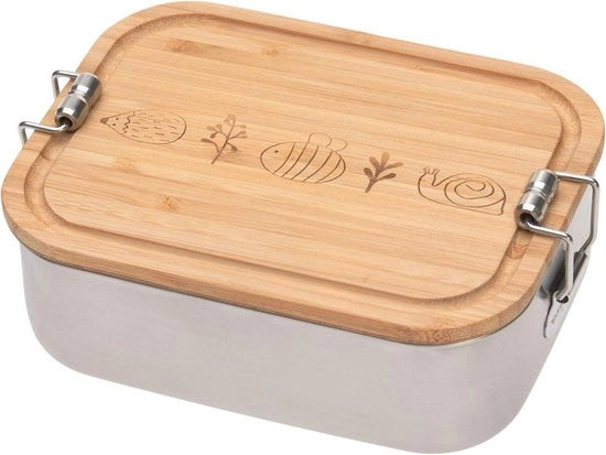 Borsa pranzo per bambini in acciaio inossidabile e bambù - duraturo - scuola materna - insetti - 1 pezzo - Argento