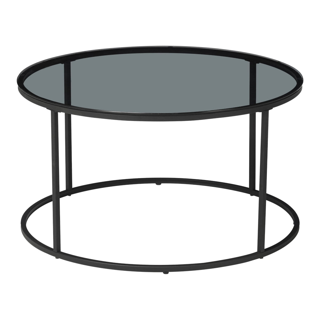 Tavolino Rotondo Kolari da Caffé con Piano in Vetro Temperato (AxØ) 45 x 80 cm - Fumé Grigio [en.casa]