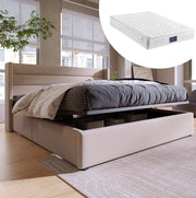 Letto imbottito con vano contenitore idraulico 160 x 200 cm beige