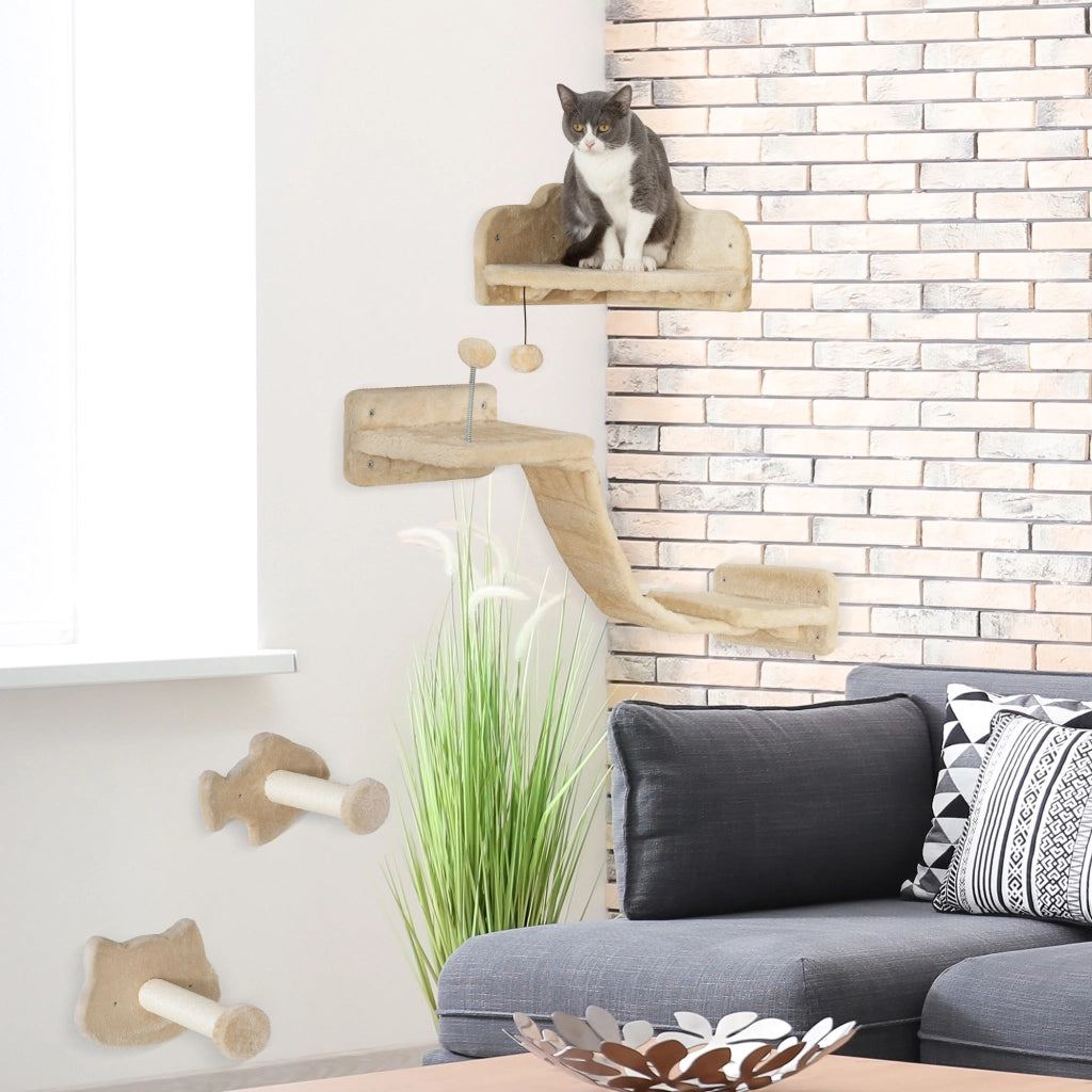 Tiragraffi per Gatti con 2 Posti in Sisal e 2 Piattaforme ¨C Zephmum ¨C Beige