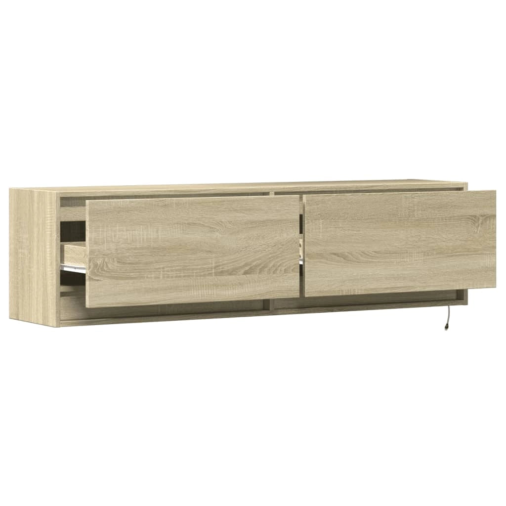 Mobile TV multimediale scaffale TV credenza mobile TV sala da pranzo soggiorno camera da letto a parete con luci LED rovere Sonoma 140 x 31 x 38 cm marrone 02_0028009