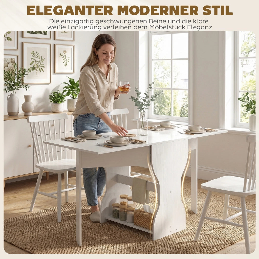 Tavolo da pranzo pieghevole con contenitore ¨C Zephmum ¨C Bianco 160x60x75 cm