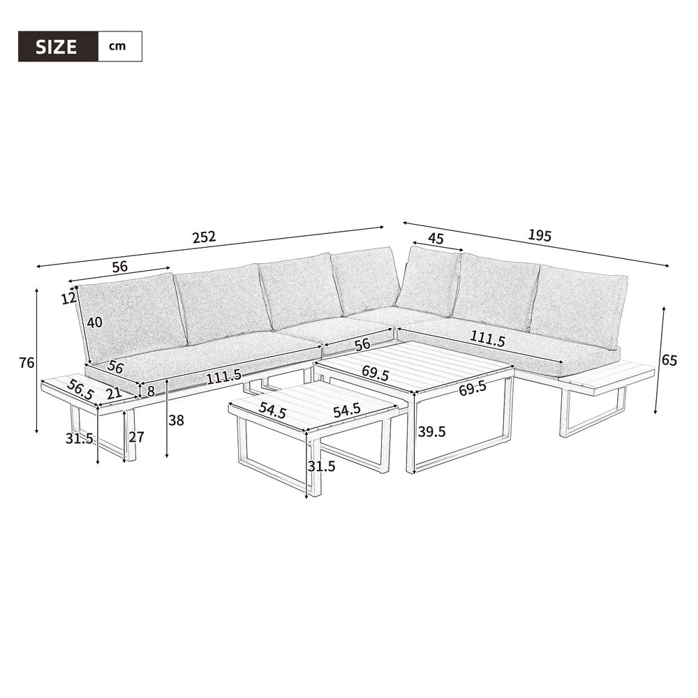 Set Divano da Giardino Angolare con Tavolini ¨C Xylo ¨C Beige, Acciaio Zincato