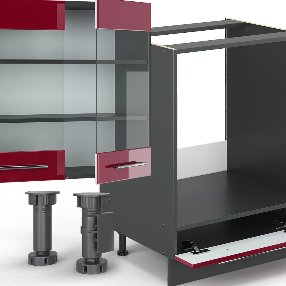 Cucina componibile Fame-Line Bordeaux lucido/Antracite 300 cm, PL Marmo Vicco