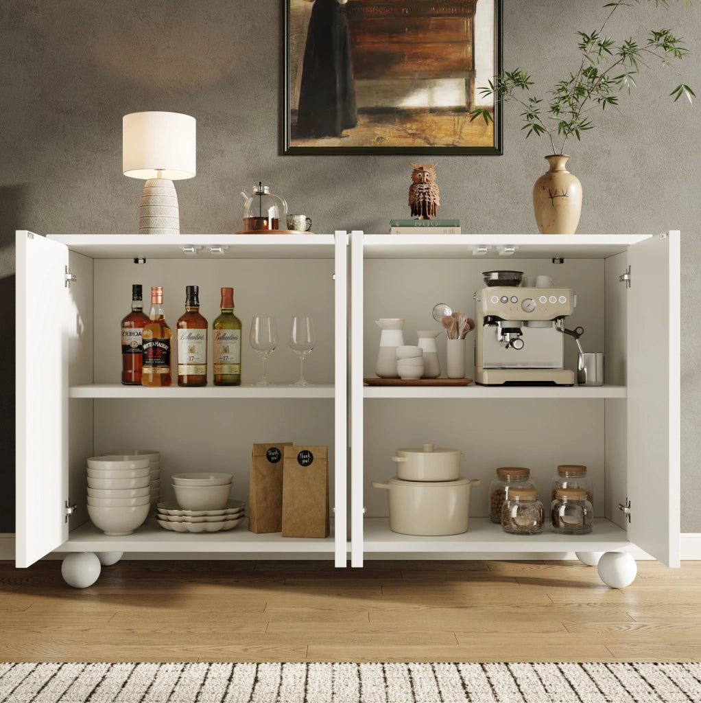 Credenza 120x35x71 cm con ante; MDF e gambe in legno di pino; bianco