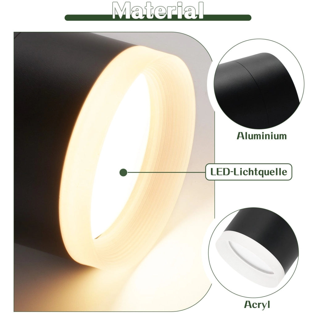 ZMH Faretto da soffitto LED neri rotondi da superficie 5W acrilico piccoli