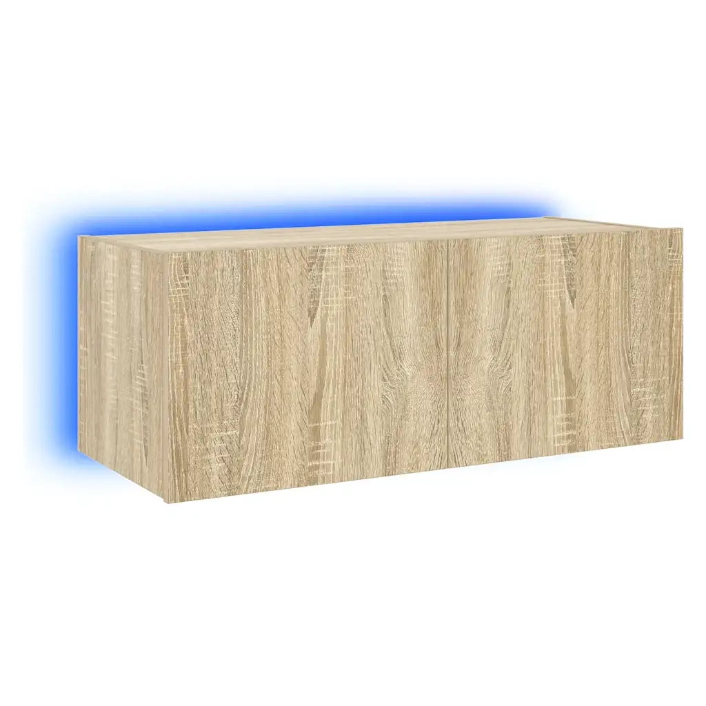 Mobile TV a Parete con Luci LED Rovere Sonoma 80x35x31 cm 837285