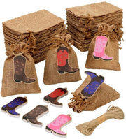 Confezioni di regalo riutilizzabili - 60 pezzi - Polyester/Juta - Etichette per stivali cowboy - Stile occidentale - 14,9 x 9,7 cm - Borse regalo