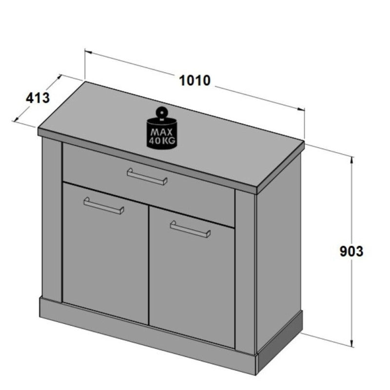 Madia Flux 2 ante e 1 cassetto in colore pino bianco e rovere antico