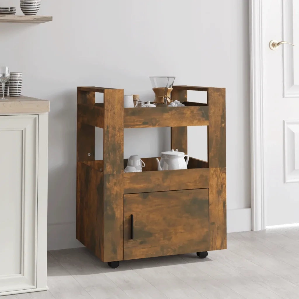 Carrello da Cucina-Scaffale per Cucina rovere fumo 60x45x80 cm Legno Multistrato 691421