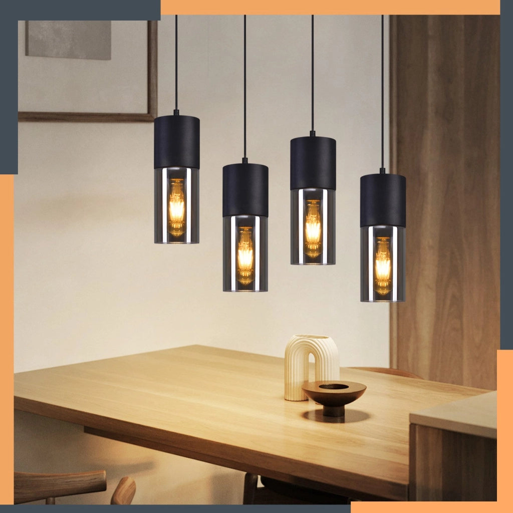 Lampada a sospensione ZMH per sala da pranzo 4 fiamme attacco E27 nera lampada a sospensione per cucina corridoio
