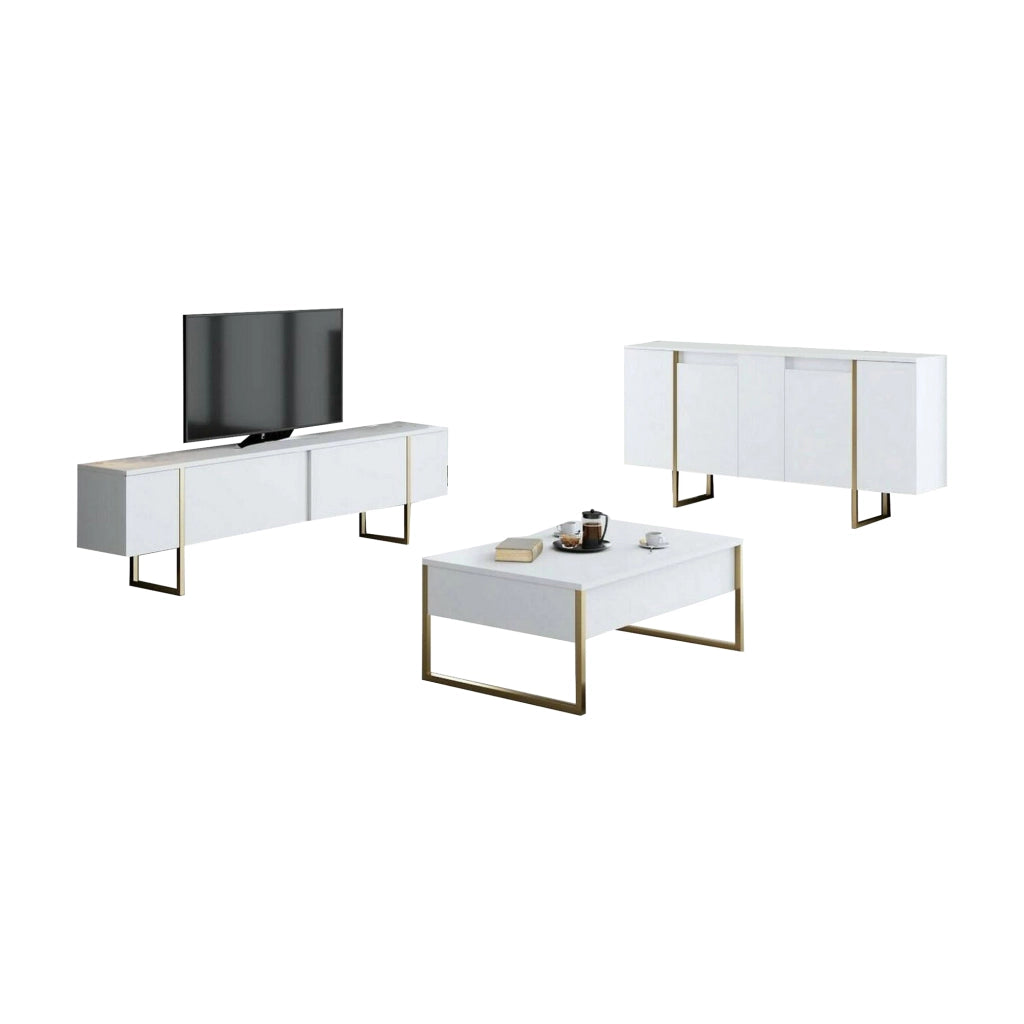 Pignano, set Mobili da Soggiorno Modulabile, Bianco