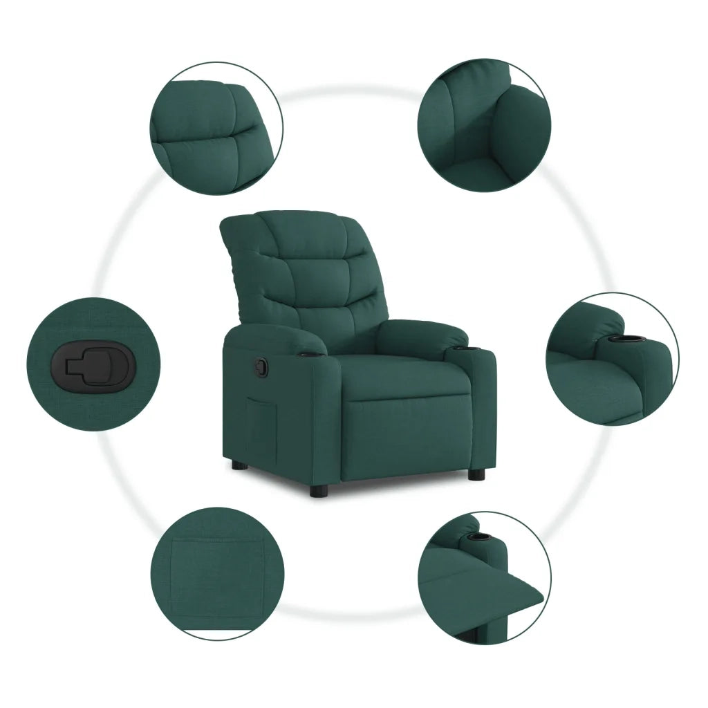 Poltrona | Sedia Relax Reclinabile in Tessuto Verde Scuro