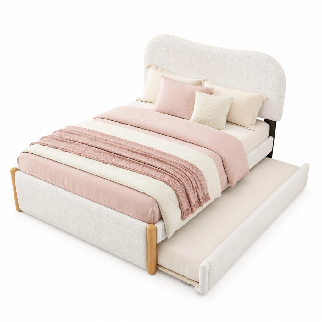 Letto imbottito 140 x 200 cm bianco con letto estraibile laterale