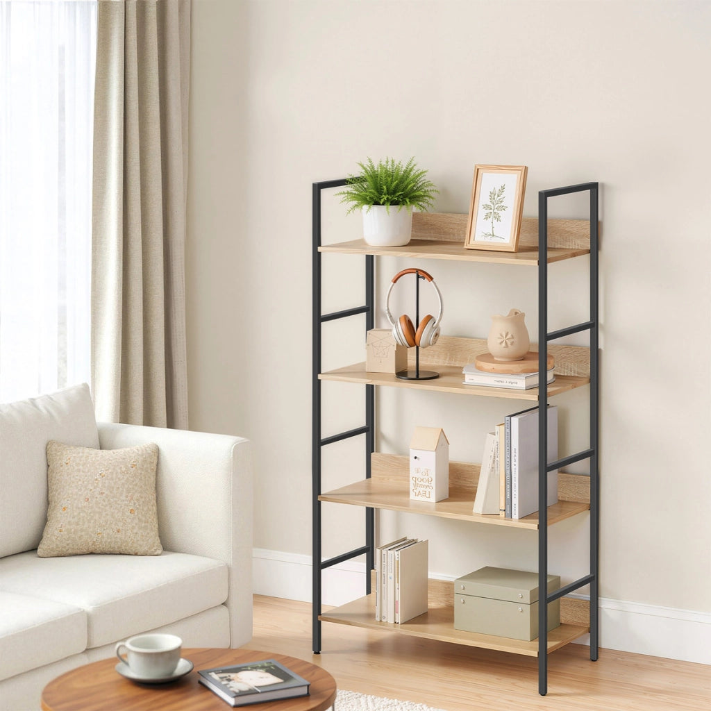 Libreria Industrial Sonoma a 4 Ripiani in Rovere e Acciaio