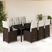vidaXL Set Bistrò da Giardino 9 pz con Cuscini in Polyrattan Marrone