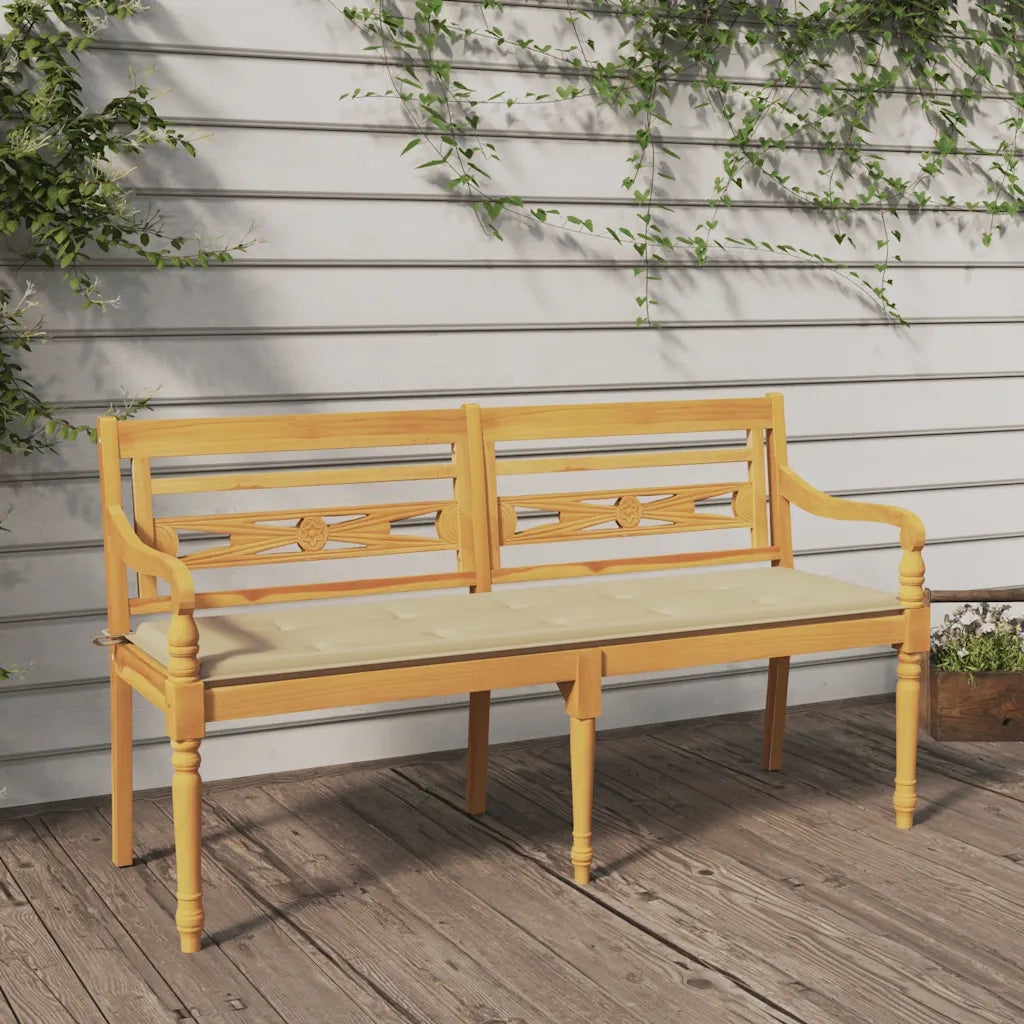 Panca da Giardino | Panchina Batavia con Cuscino Beige 150 cm Legno Massello Teak