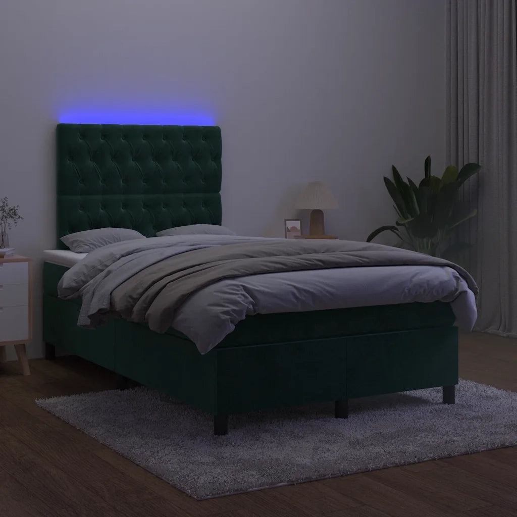 Letto a Molle con Materasso e LED Verde Scuro 120x200cm Velluto
