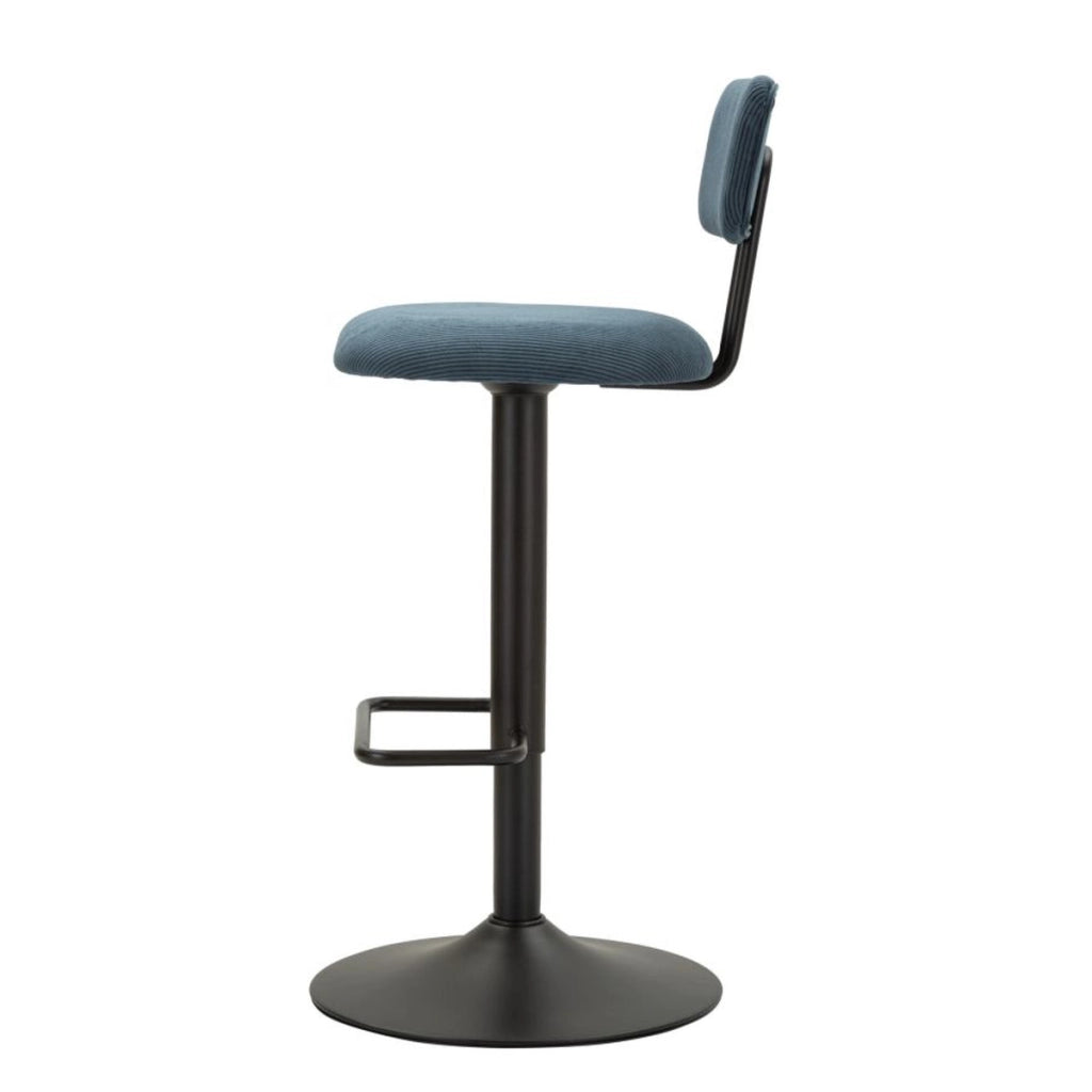 Set 2 sgabelli bar Light Navy blu con schienale, struttura nera regolabili in altezza