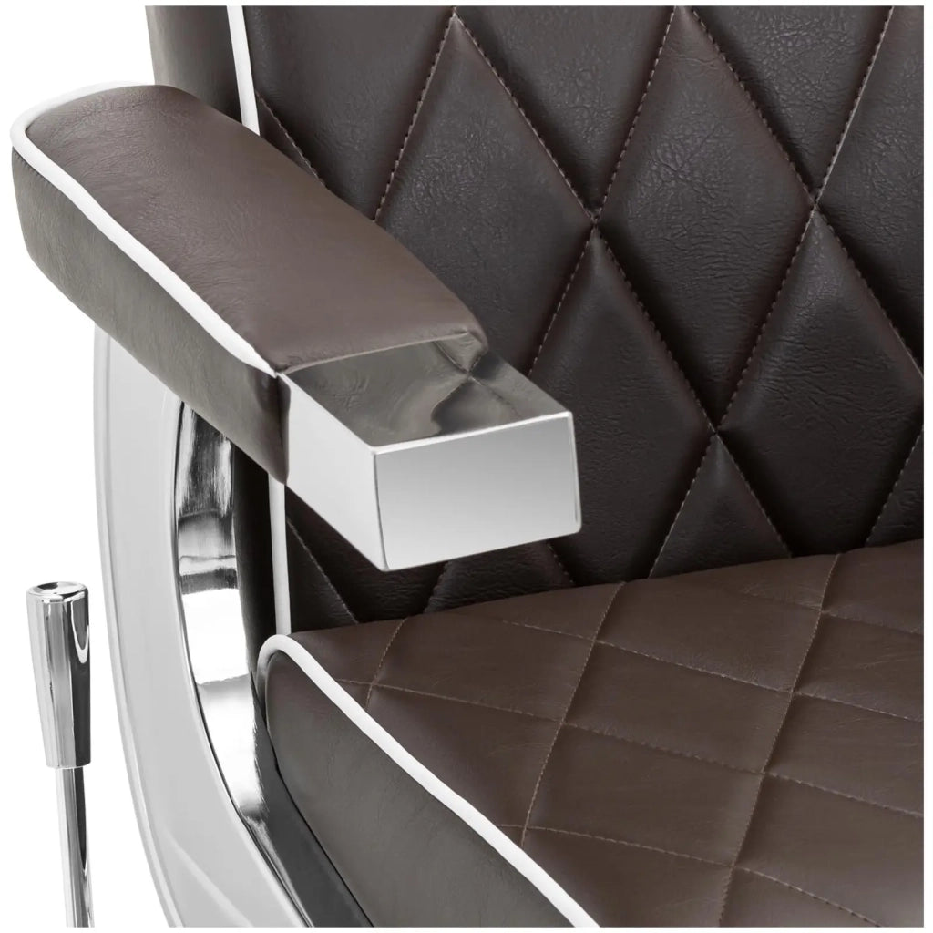 Poltrona da parrucchiere con poggiapiedi 71 cm 150 kg marrone acciaio inox alluminio PVC schiuma sintetica marrone 14_0008948