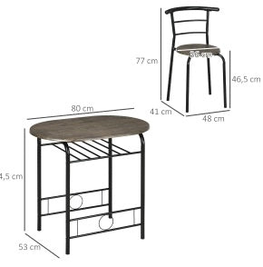 Set bistro 80x53x74.5 cm con ripiano; in metallo; nero