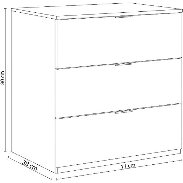Cassettiera Rea, Settimanale moderna a 3 cassetti, Mobile ComÒ² basso per camera da letto, Mobile Settimanale, cm 77x38h80, Bianco