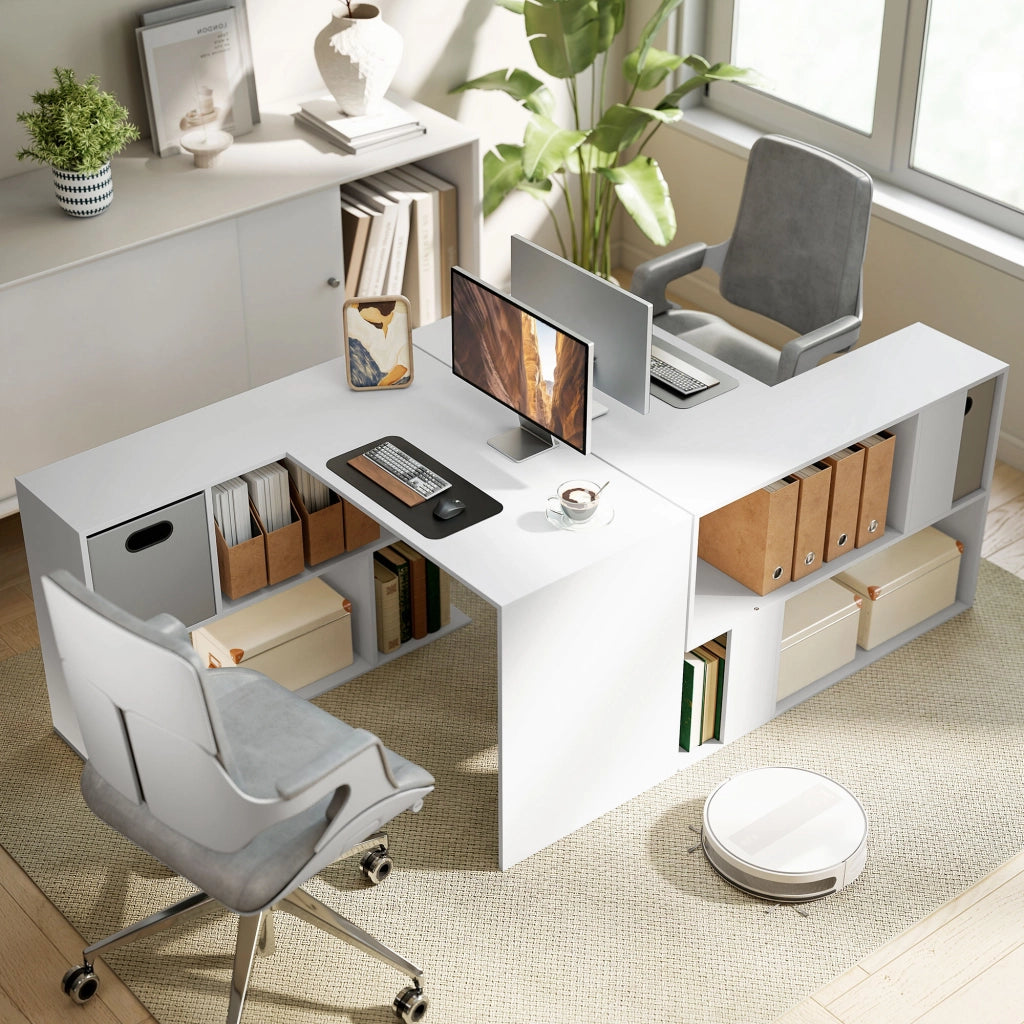 Scrivania Angolare Moderna con Scaffale e Cassetto ¨C Zephmum ¨C Bianco 110x100x75 cm