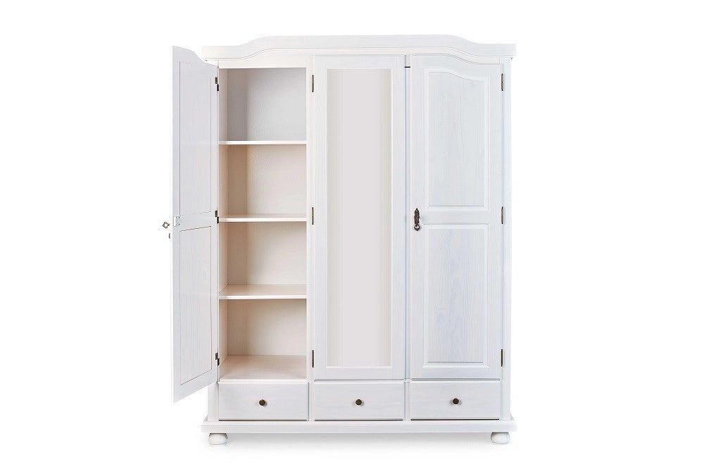 ARMADIO KAPPL 3 ANTE + 3 CASSETTI 150X56X200H PINO MASSELLO FINITURA BIANCO