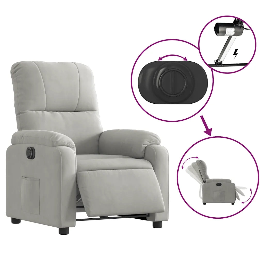Divano Sedia-Poltrona Reclinabile Elettrica Grigio Chiaro Tessuto Microfibra 372890