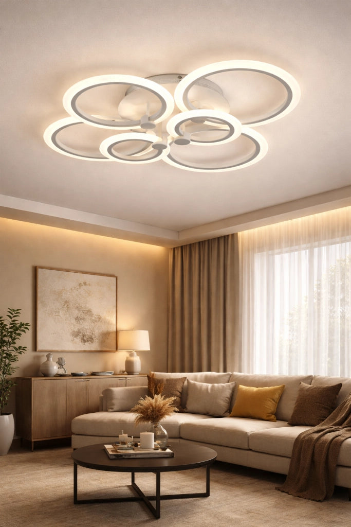 Plafoniera LED Soffitto 6 Anelli 51W 2550LM CCT Switch 3000K 4000K 6500K Fascio 300° Acrilico Bianco IP20
