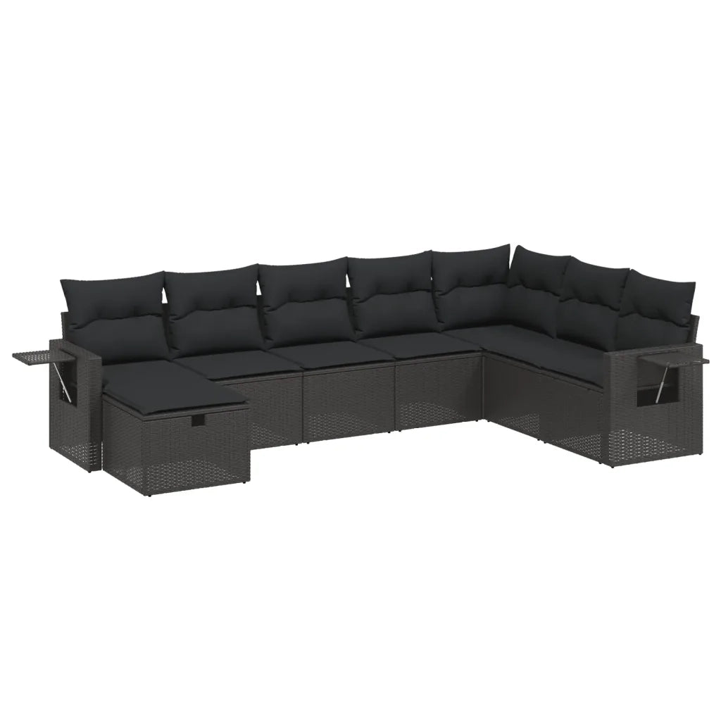 Set Divani da Giardino con Cuscini 8 pz Nero in Polyrattan