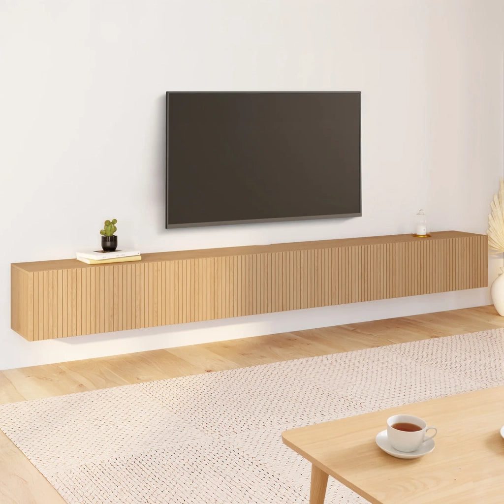 IDMarket - Mobile TV sospeso JULIETTE 270 cm con 3 doghe in legno color rovere