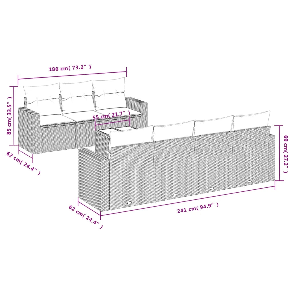 Set Divani da Giardino con Cuscini 8 pz Nero in Polyrattan 3218715
