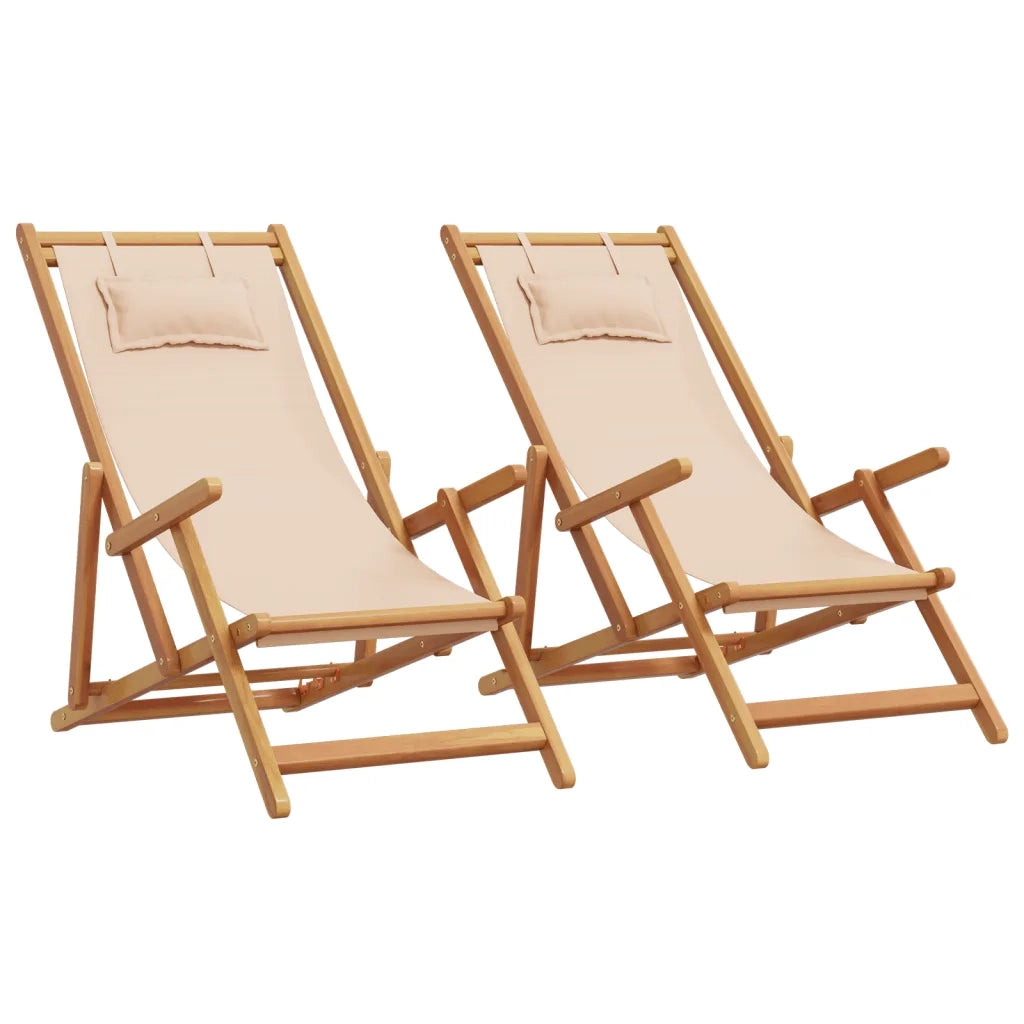 Sedie da Spiaggia Pieghevoli 2 pz | Sedie da Esterno Beige in Tessuto e Legno