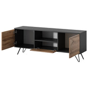 Mobile Porta TV Con 2 Ante Battenti Anta A Ribalta E Vano A Giorno Design Contemporaneo Per Zona Living E Salotto 137 X 52 X 33 Cm Nero E Rovere