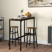 Set tavolo bar con 2 sgabelli marrone in MDF e acciaio